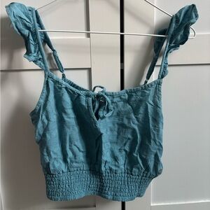 Roxy Blue Smocked Tie Front Tank Top